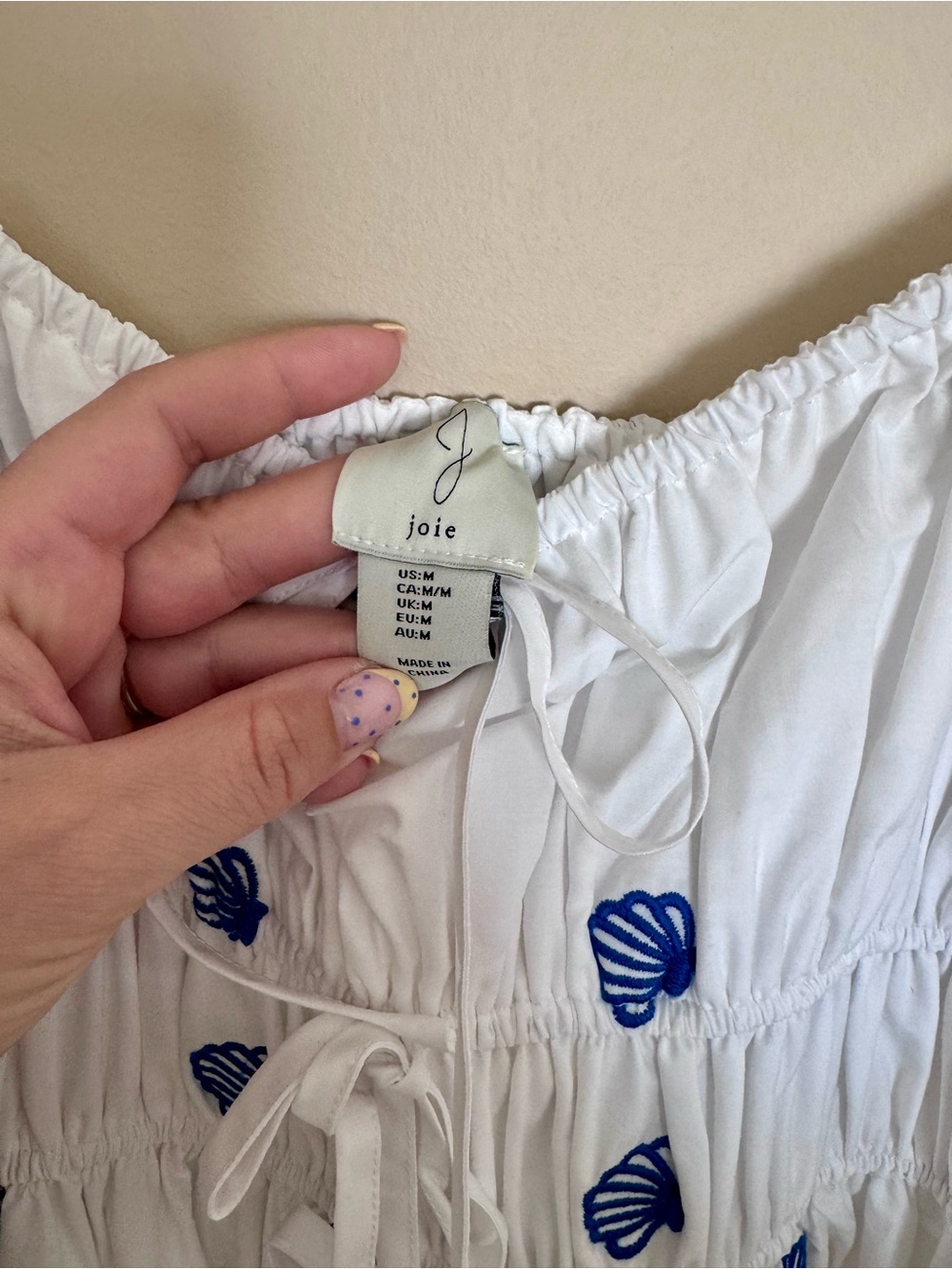 Joie White Midi Dress with Blue Shell Motif - Picture 4 of 10